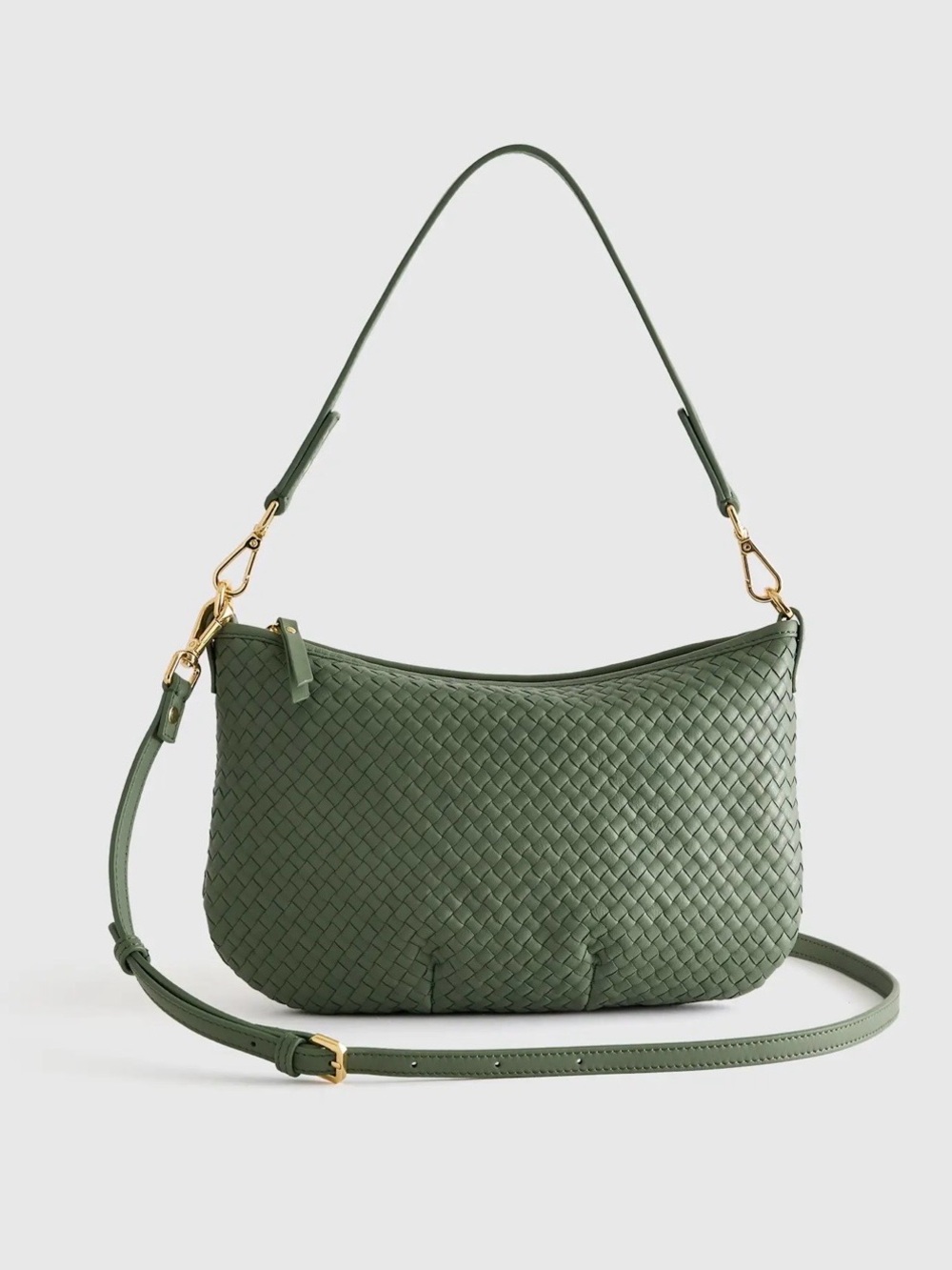 Quince Green Woven Leather Crossbody Bag